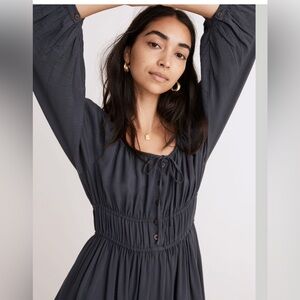 Madewell Sophia Twill Midi Dress Blue Long Sleeve Pockets NWT Sz 4X Long Sleeve
